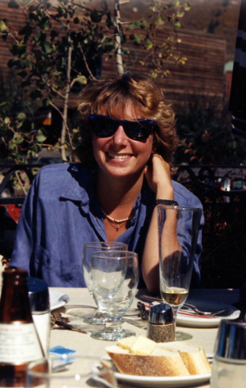 Brigitte Birrfelder the owner of Bonnie's Restaurant on Aspen Mountain for 30 years sitting at a lunch in her early years