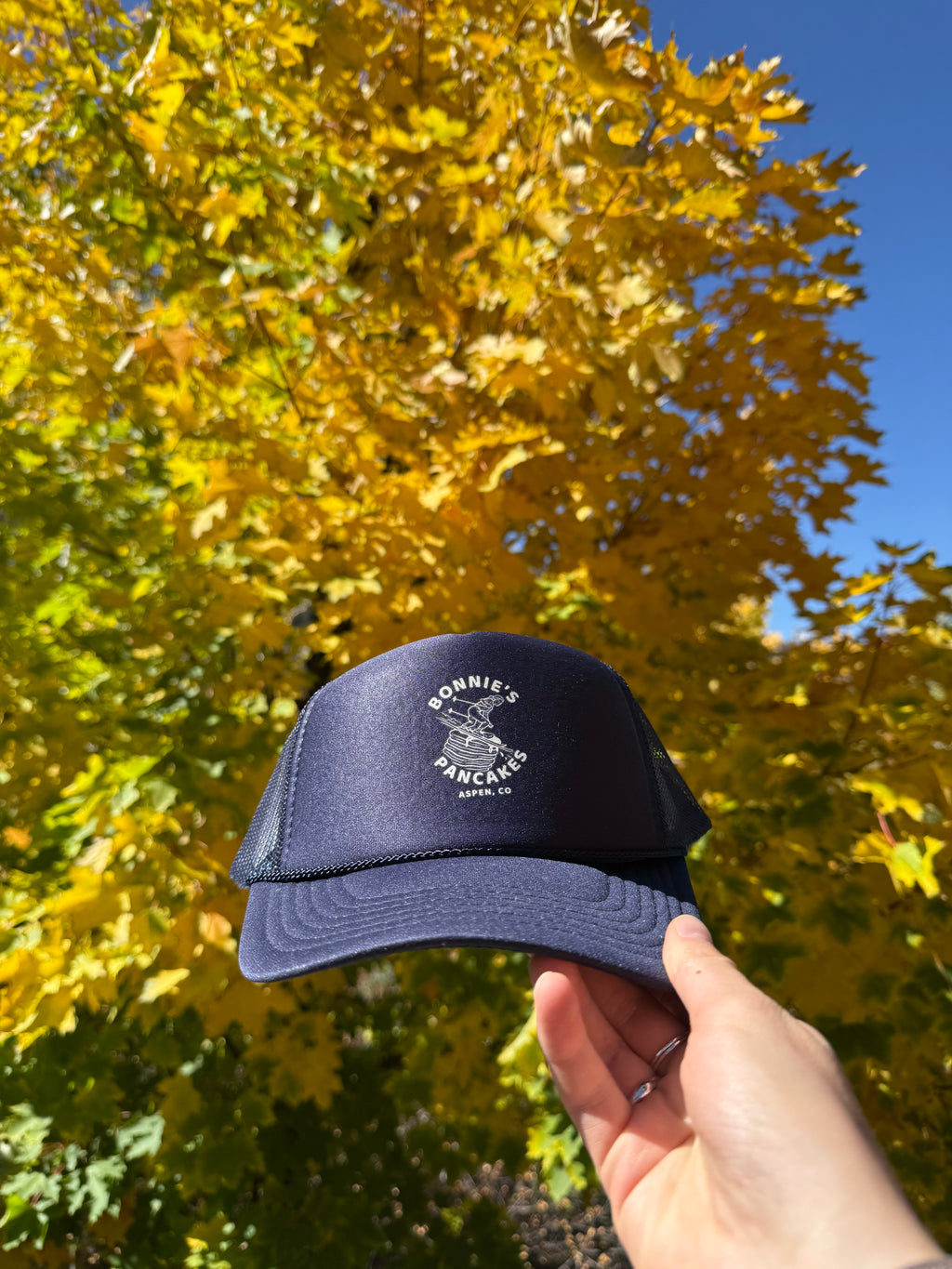 Bonnie's Powder Stack Trucker hat top view