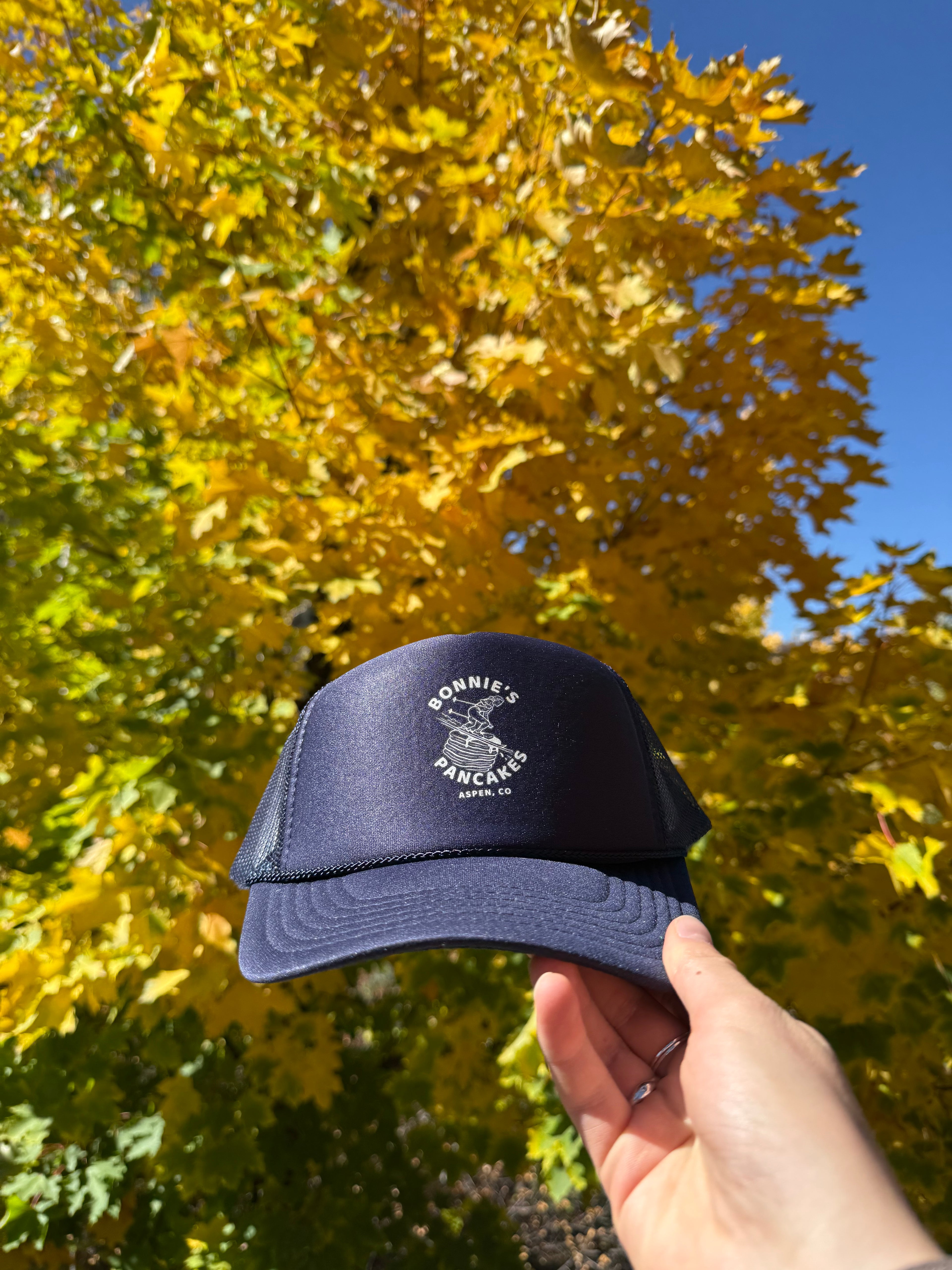 Bonnie's Powder Stack Trucker hat top view