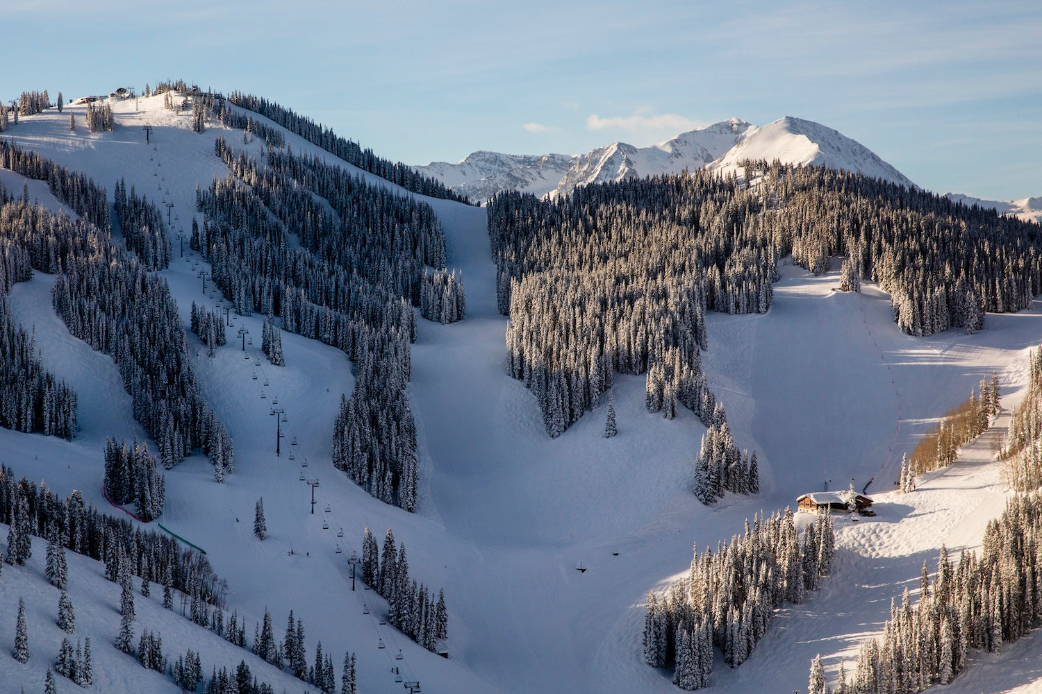 Aspen Mountain point of view with Bonnie's and Ajax Express Chair mid-winter. Mount Hayden peaks out in back.